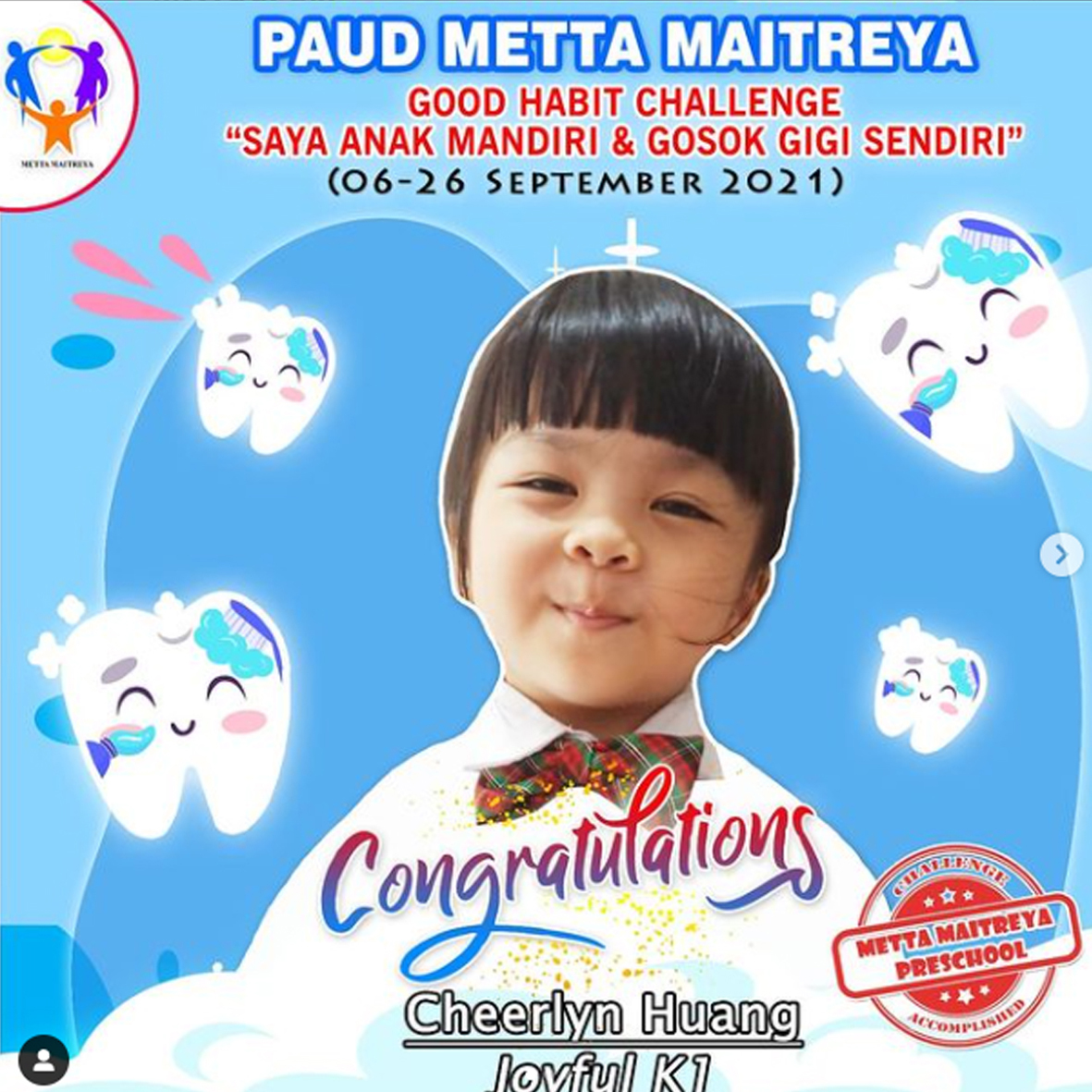 Pemenang Challenge "Saya Anak Mandiri & Gosok Gigi Sendiri" | PAUD METTA MAITREYA