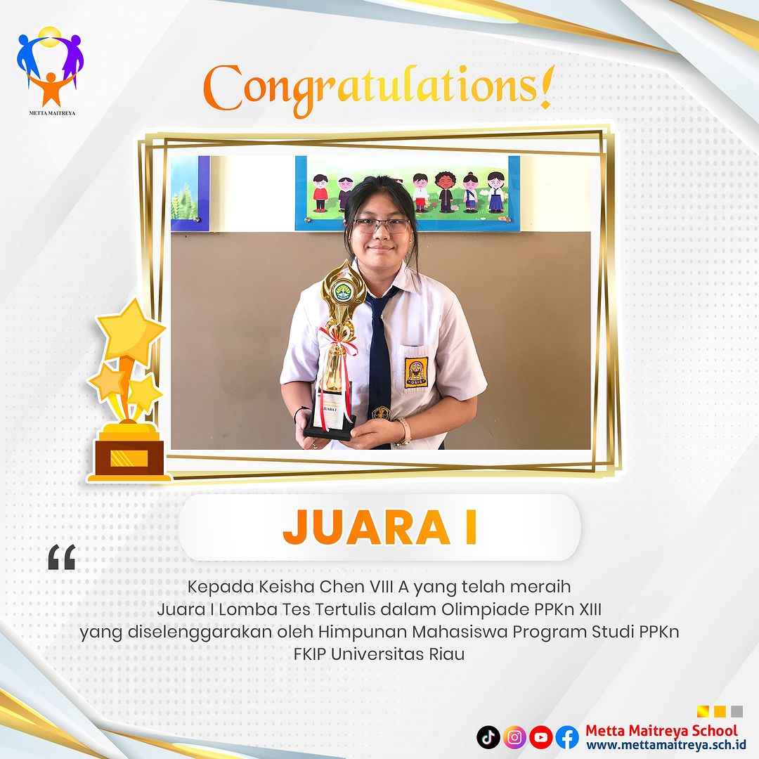 Prestasi Peserta Didik dalam Lomba Tes Tertulis dalam Olimpiade PPKn | SMP METTA MAITREYA